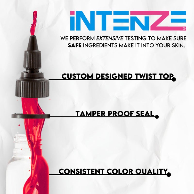 Intenze حبر وشم أحمر ساطع من إنتينزي 1 أونصة مع تغطية ممتازة تدوم طويلاً، مصنوع في الولايات المتحدة، تغطية استثنائية للبشرة، معقم ومباشر من المصنع. - Image 2